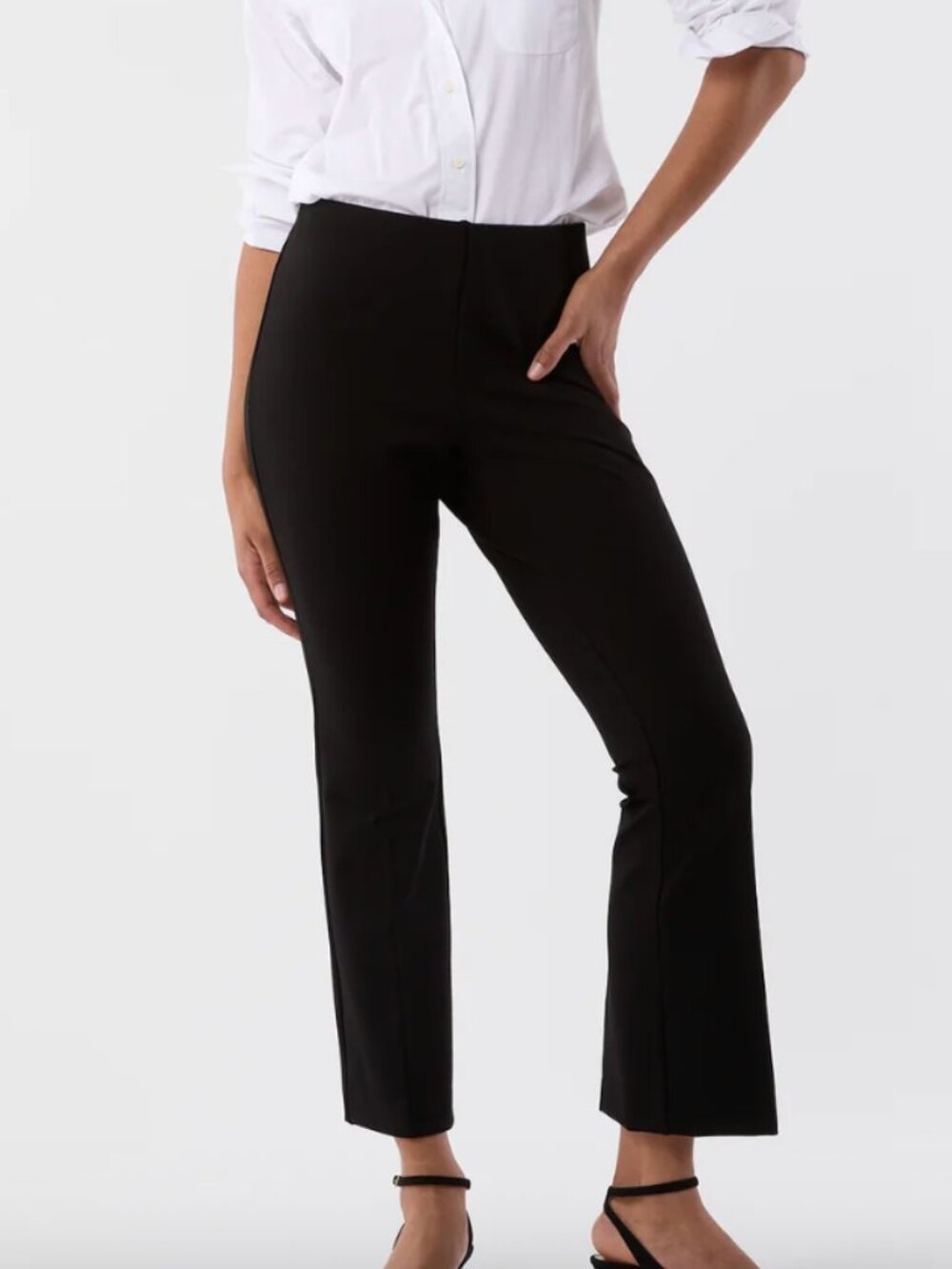 Ann Mashburn Faye Flare Cropped Pant in Black Ponte, Size Small Long